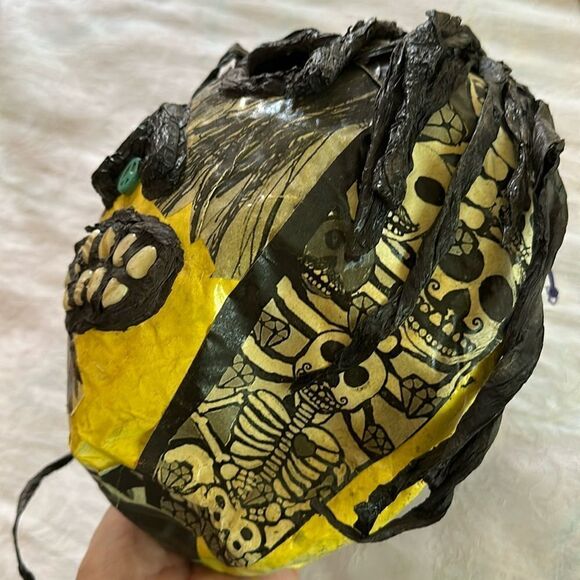 Mask Hand Crafted Day of the Dead Festival Decor Paper Mache Fabric Textiles - Picture 6 of 8